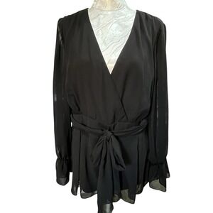 Flowy Sheer Sleeve Blouse Sz 14 Pleated Hem Belted Whimsigoth Randolph Duke